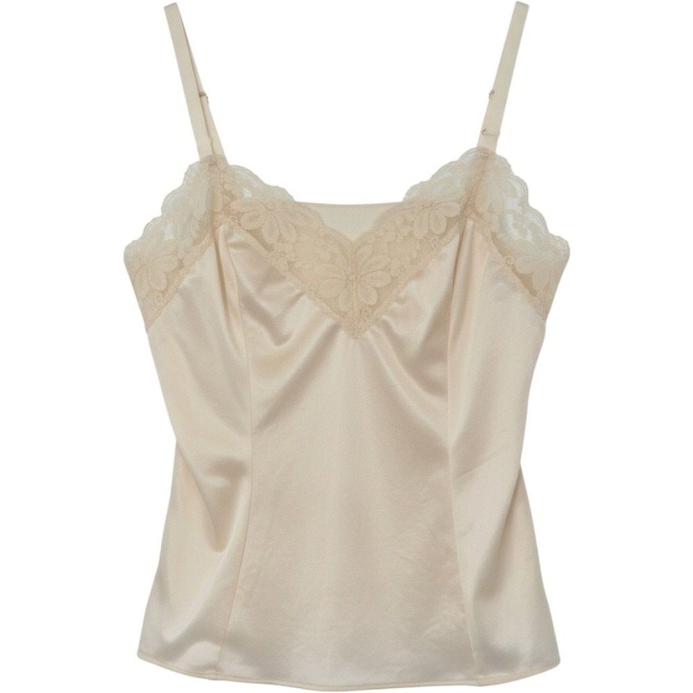 Vintage Cream Lace Trim Camisole Adjustable Straps Ivory Lingerie Top
